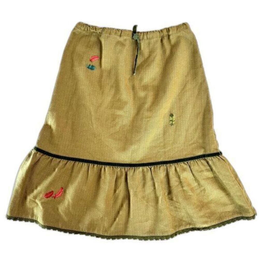 Petit Bateau Girls Cotton Acrylic Green Feather Embroidered‎ Midi Skirt Size 10a